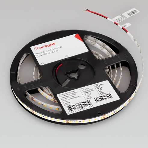 Лента светодиодная UL-A120-8mm 24V Day4000 (9.6 W/m, IP20, 5m) (Arlight, 7 лет)