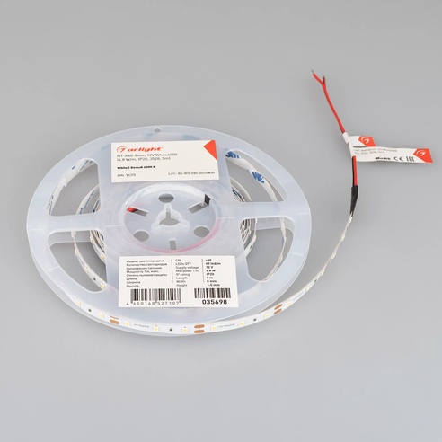 Лента светодиодная NT-A60-8mm 12V White6000 (4.8 W/m, IP20, 3528, 5m) (Arlight, Открытый)