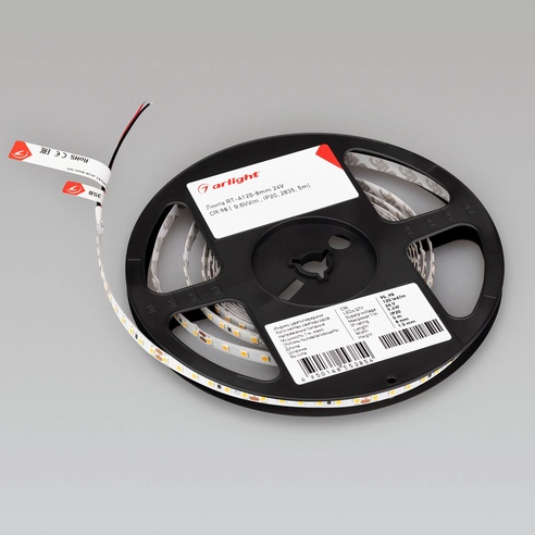Лента светодиодная RT-A120-8mm 24V Day4000 CRI98 (9.6 W/m, IP20, 2835, 5m) (Arlight, Открытый)