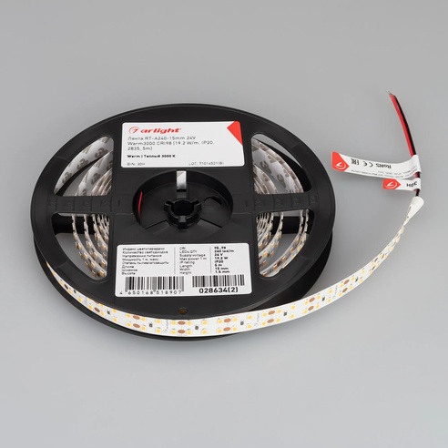 Лента светодиодная RT-A240-15mm 24V Warm3000 CRI98 (19.2 W/m, IP20, 2835, 5m) (Arlight, Открытый)
