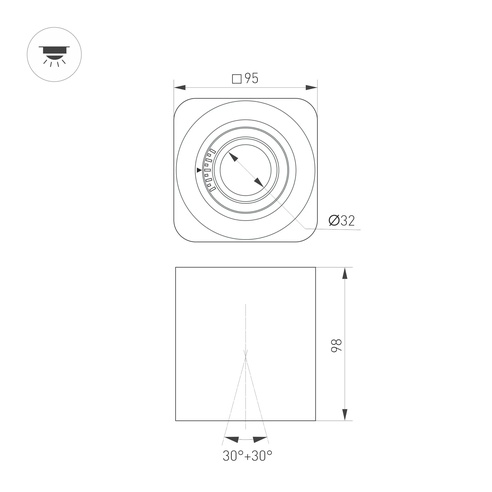 Светильник SP-ACENTO-S95x95-10W Warm2700 (WH, 20-45 deg, 230V) (Arlight, IP20 Металл, 5 лет)