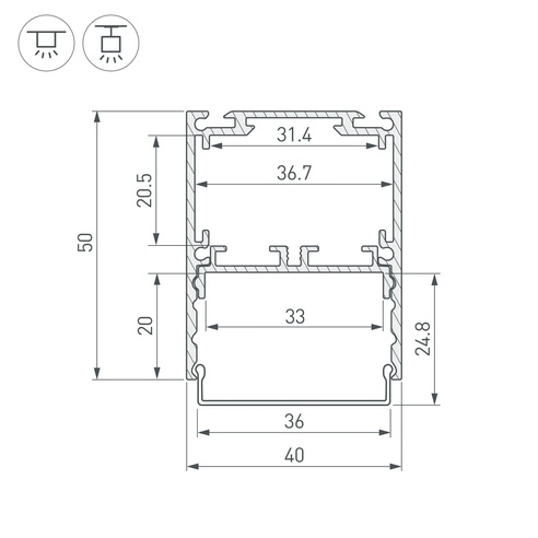 Профиль SL-LINE-4050-3L-2000 ANOD BLACK (Arlight, Алюминий)