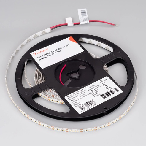 Лента светодиодная MICROLED-M300-8mm 24V Day4000 (8 W/m, IP20, 2216, 5m) (Arlight, Открытый)