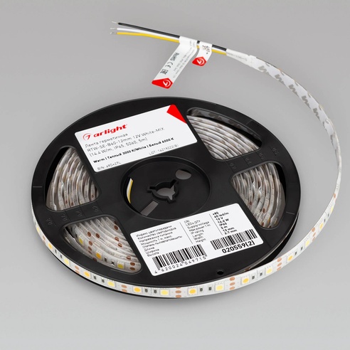 Лента светодиодная герметичная RTW-SE-B60-12mm 12V White-MIX (14.4 W/m, IP65, 5060, 5m) (Arlight, Изменяемая ЦТ)