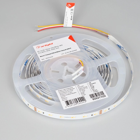 Лента светодиодная RT-A120-10mm 24V White-MIX (9.6 W/m, IP20, 3528, 5m) (Arlight, Изменяемая ЦТ)
