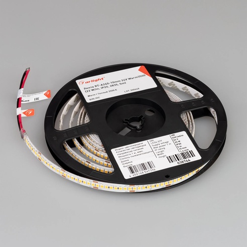 Лента светодиодная RT-A240-10mm 24V Warm3500 (22 W/m, IP20, 2835, 5m) (Arlight, высок.эфф.150 лм/Вт)
