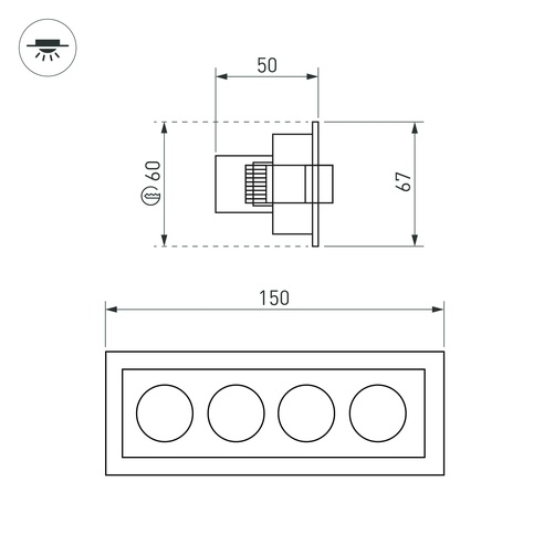 Светильник MS-ORIENT-BUILT-TURN-TC-S67x150-10W Warm3000 (BK-BK, 30 deg, 230V) (Arlight, IP20 Металл, 5 лет)