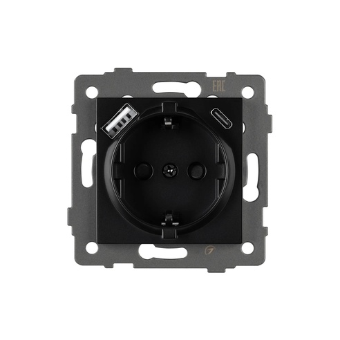 Механизм розетки с USB зарядкой SCT-MUAC-PL-BK-V (250V, 16A) (Arlight, -)