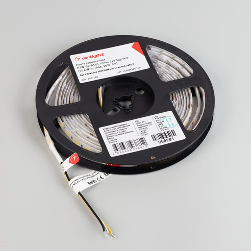 Лента герметичная RTW-SE-A140-10mm 24V Day-MIX (14.4 W/m, IP65, 2835, 5m) (Arlight, Изменяемая ЦТ)