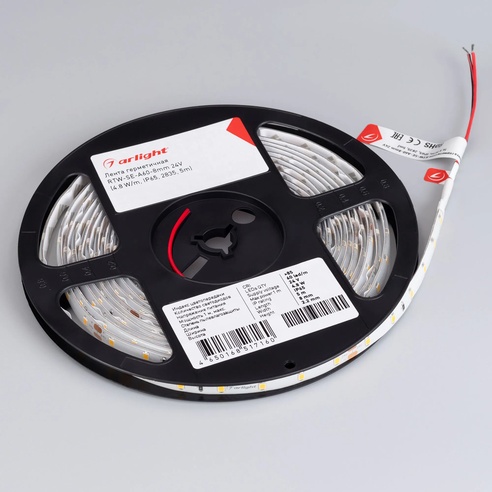 Лента герметичная RTW-SE-A60-8mm 24V Warm2700 (4.8 W/m, IP65, 2835, 5m) (Arlight, -)