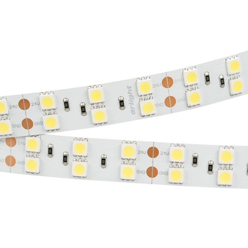 Лента светодиодная RT 2-5000 24V Cool 8K 2x2 (5060, 600 LED, LUX) (Arlight, 28.8 Вт/м, IP20)