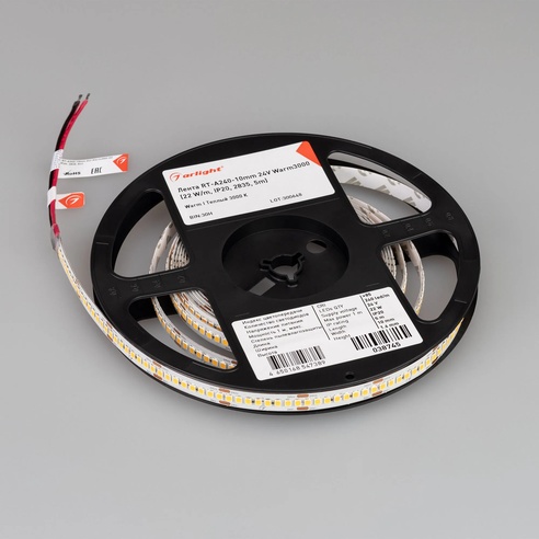 Лента светодиодная RT-A240-10mm 24V Warm3000 (22 W/m, IP20, 2835, 5m) (Arlight, высок.эфф.150 лм/Вт)