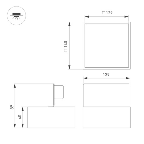 Светильник DL-GRIGLIATO-S140x140-18W Day4000 (WH, 100 deg, 230) (Arlight, IP40 Металл, 5 лет)