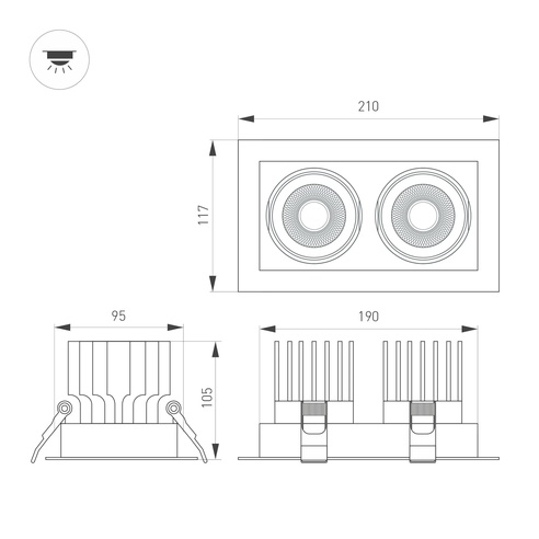 Светильник MS-VORTEX-BUILT-S210x117-2x20W Day4000 (WH-WH, 20 deg, 230V) (Arlight, IP20 Металл, 5 лет)
