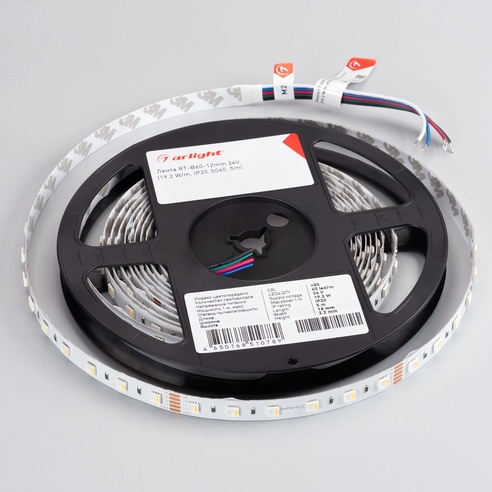Лента светодиодная RT-B60-12mm 24V RGBW-Day-4-in-1 (19.2 W/m, IP20, 5060, 5m) (Arlight, Открытый)