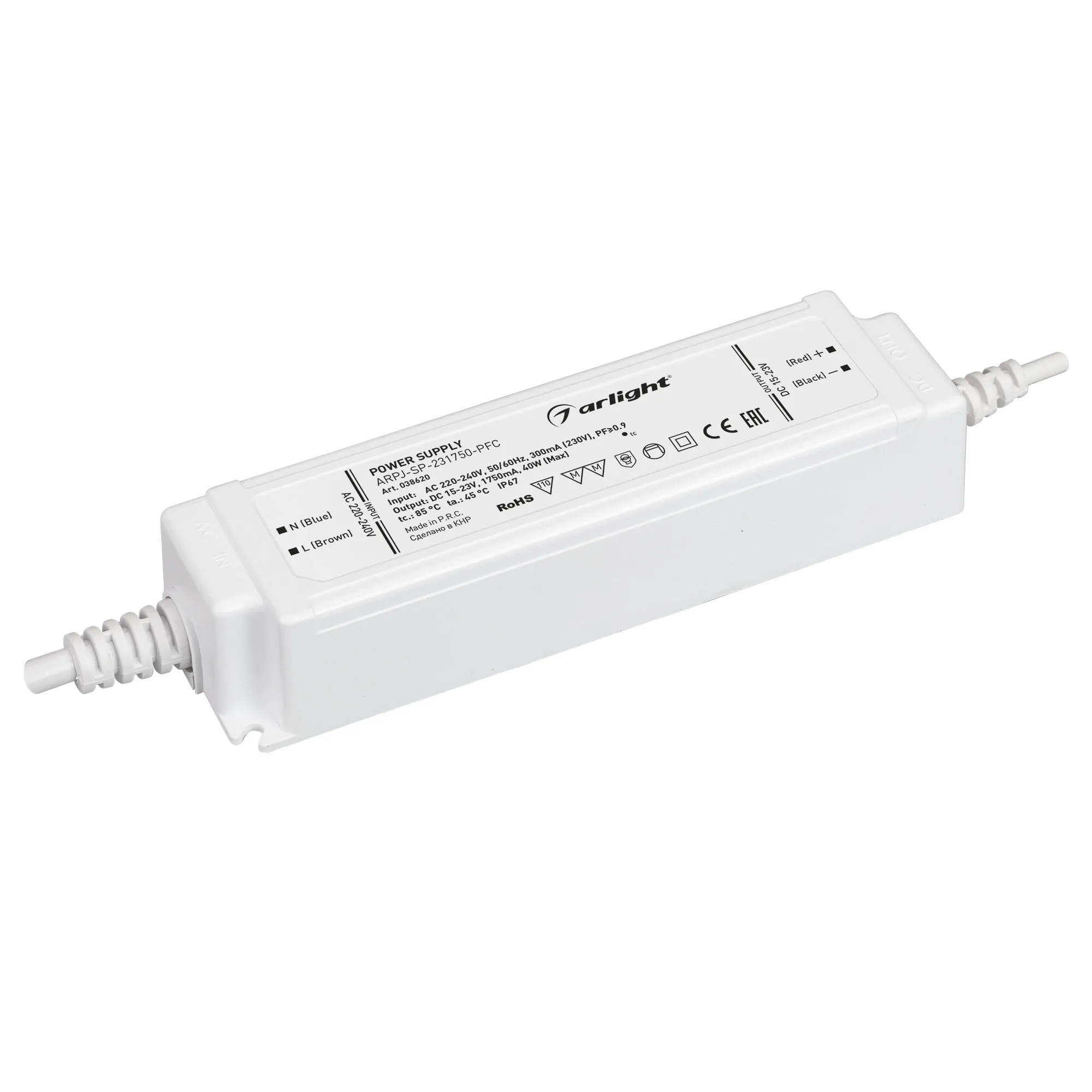 Блок питания ARPJ-SP-231750-PFC (40W, 15-23V, 1.75A) (Arlight, IP67 Пластик, 5 лет) - изображение товара