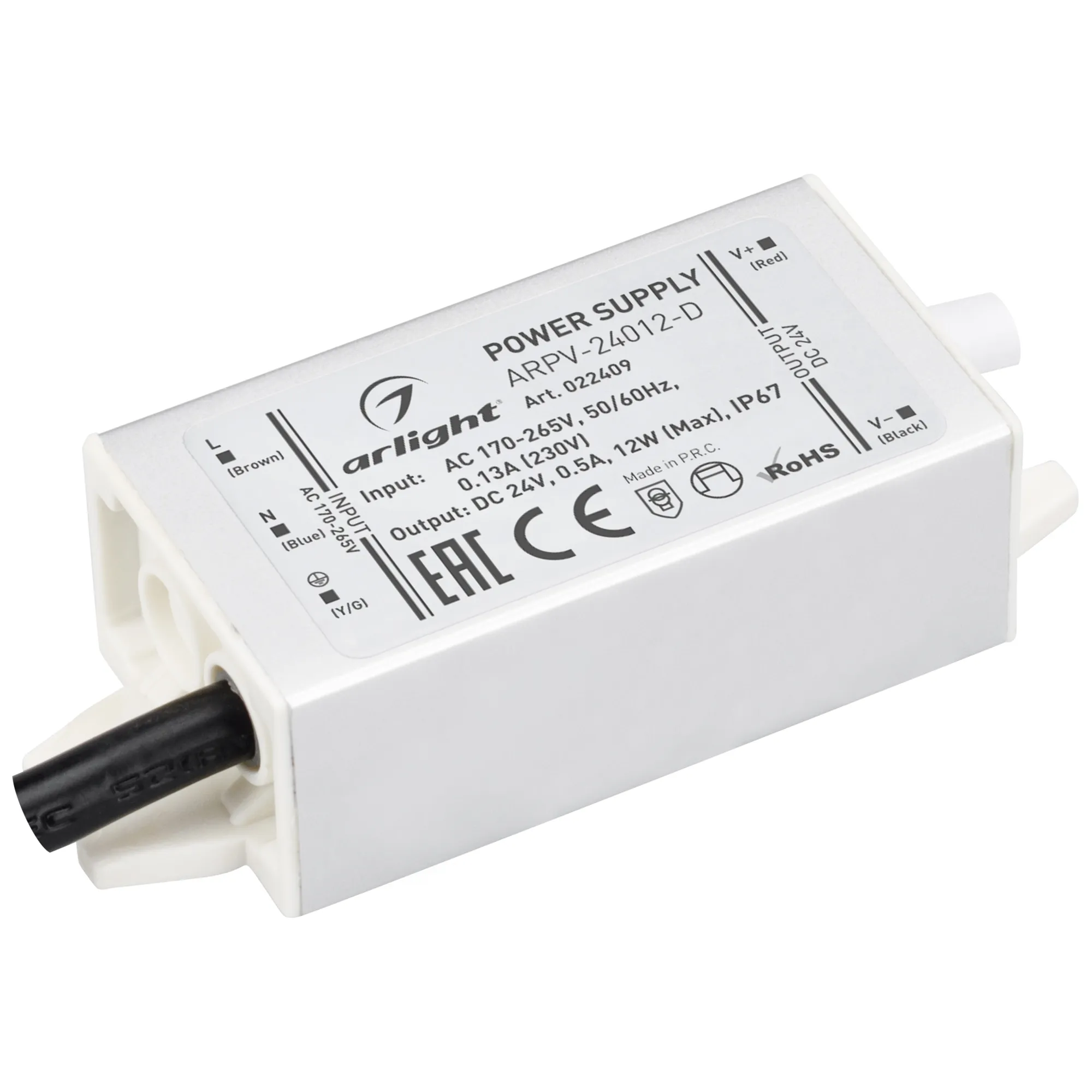 Блок питания ARPV-24012-D (24V, 0.5A, 12W) (Arlight, IP67 Металл, 3 года) - изображение товара