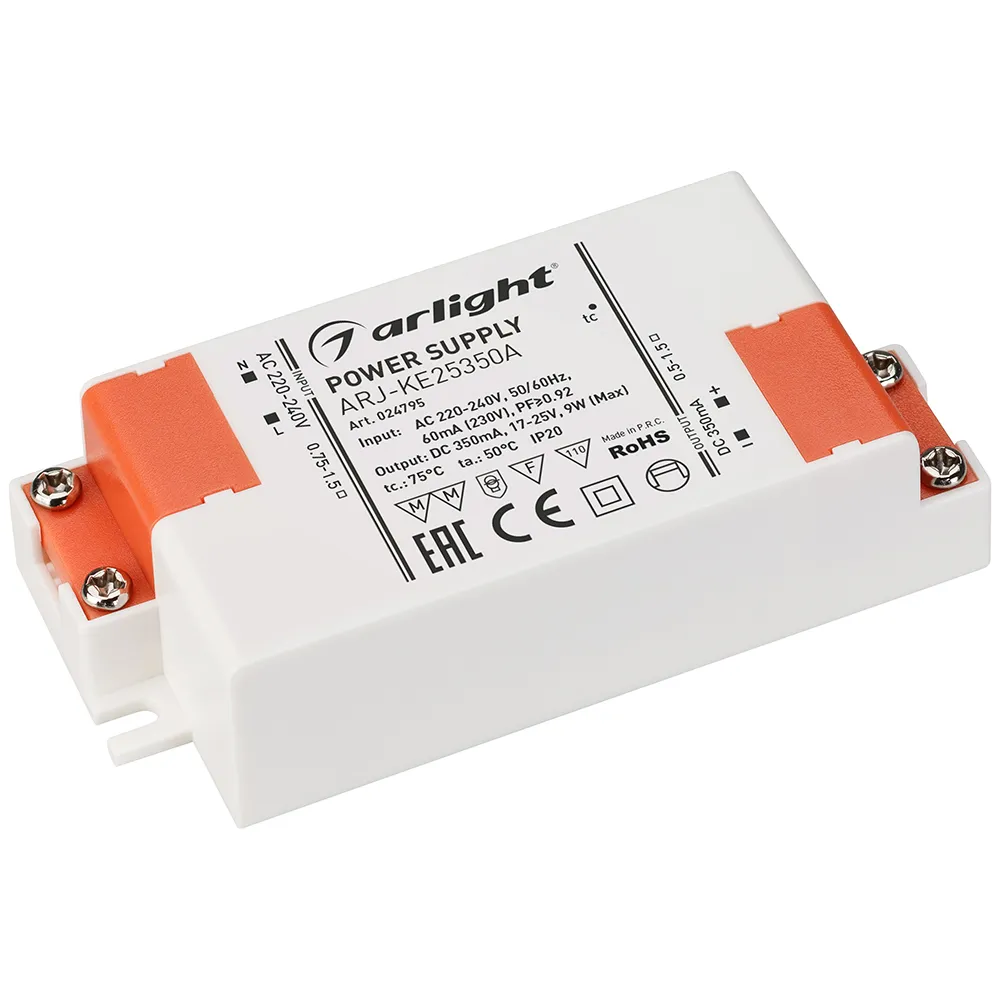 Блок питания ARJ-KE25350A (9W, 350mA, PFC) (Arlight, IP20 Пластик, 5 лет) - изображение товара