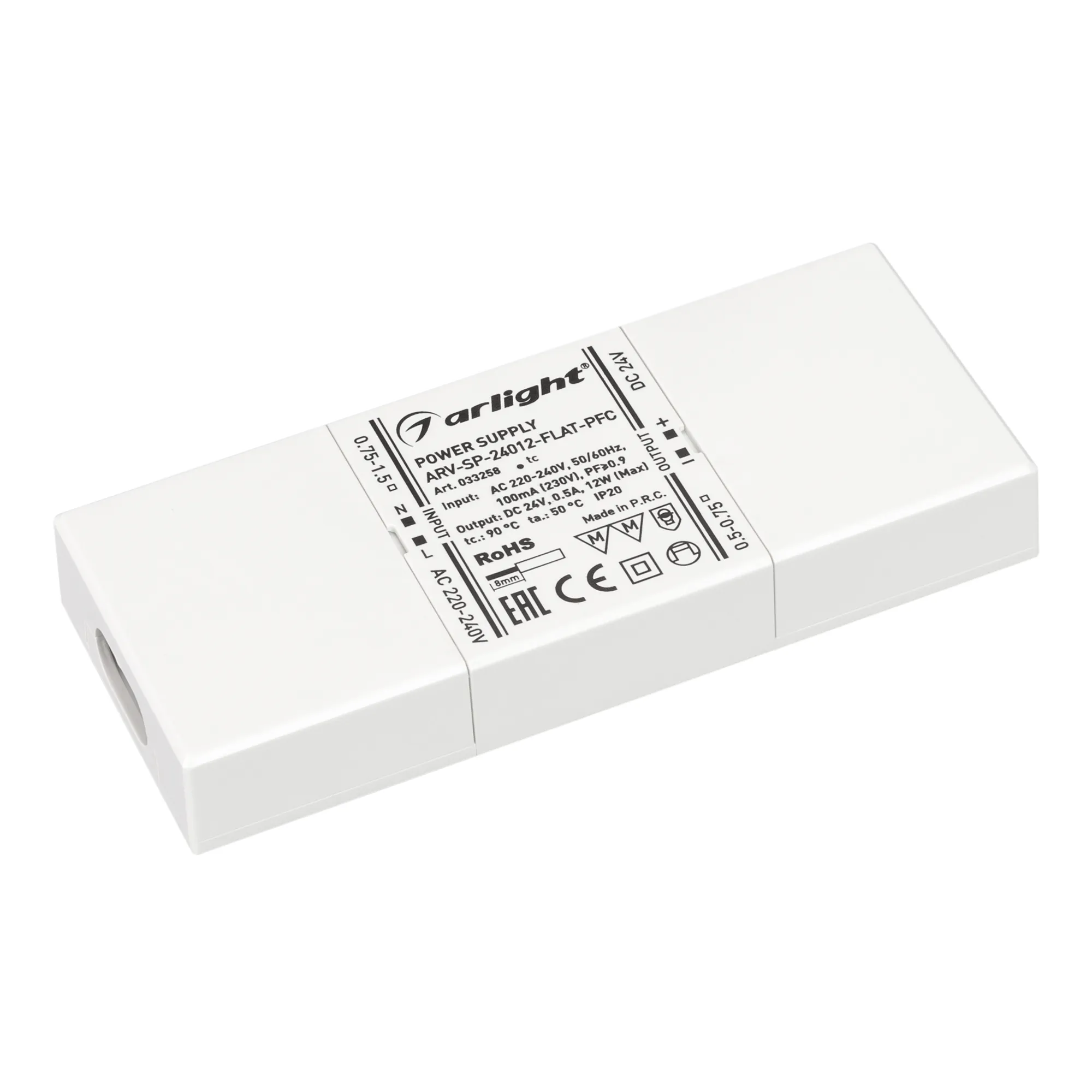 Блок питания ARV-SP-24012-FLAT-PFC (24V, 0.5A, 12W) (Arlight, IP20 Пластик, 5 лет) - изображение товара