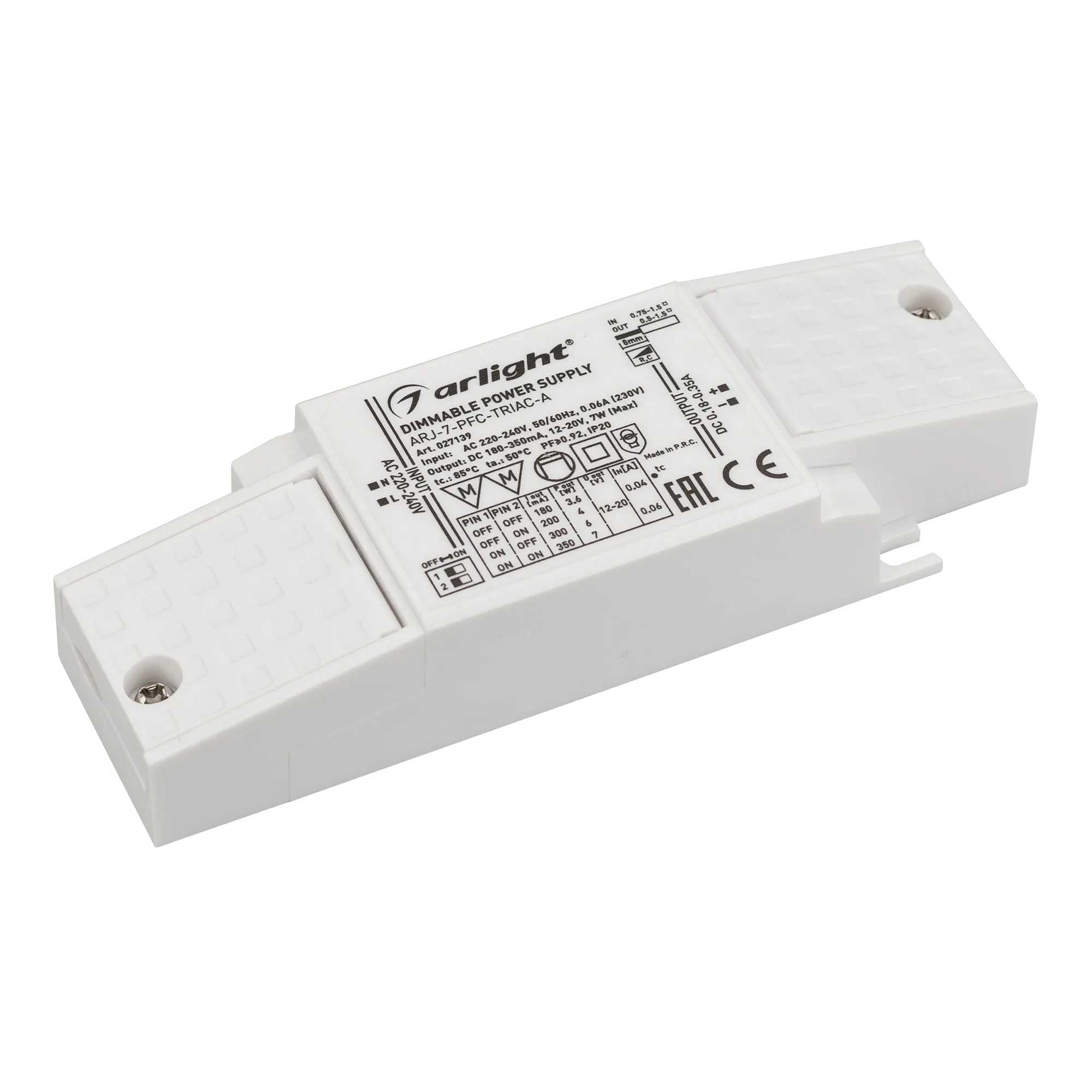Блок питания ARJ-7-PFC-TRIAC-A (7W, 180-350mA) (Arlight, IP20 Пластик, 5 лет) - изображение товара