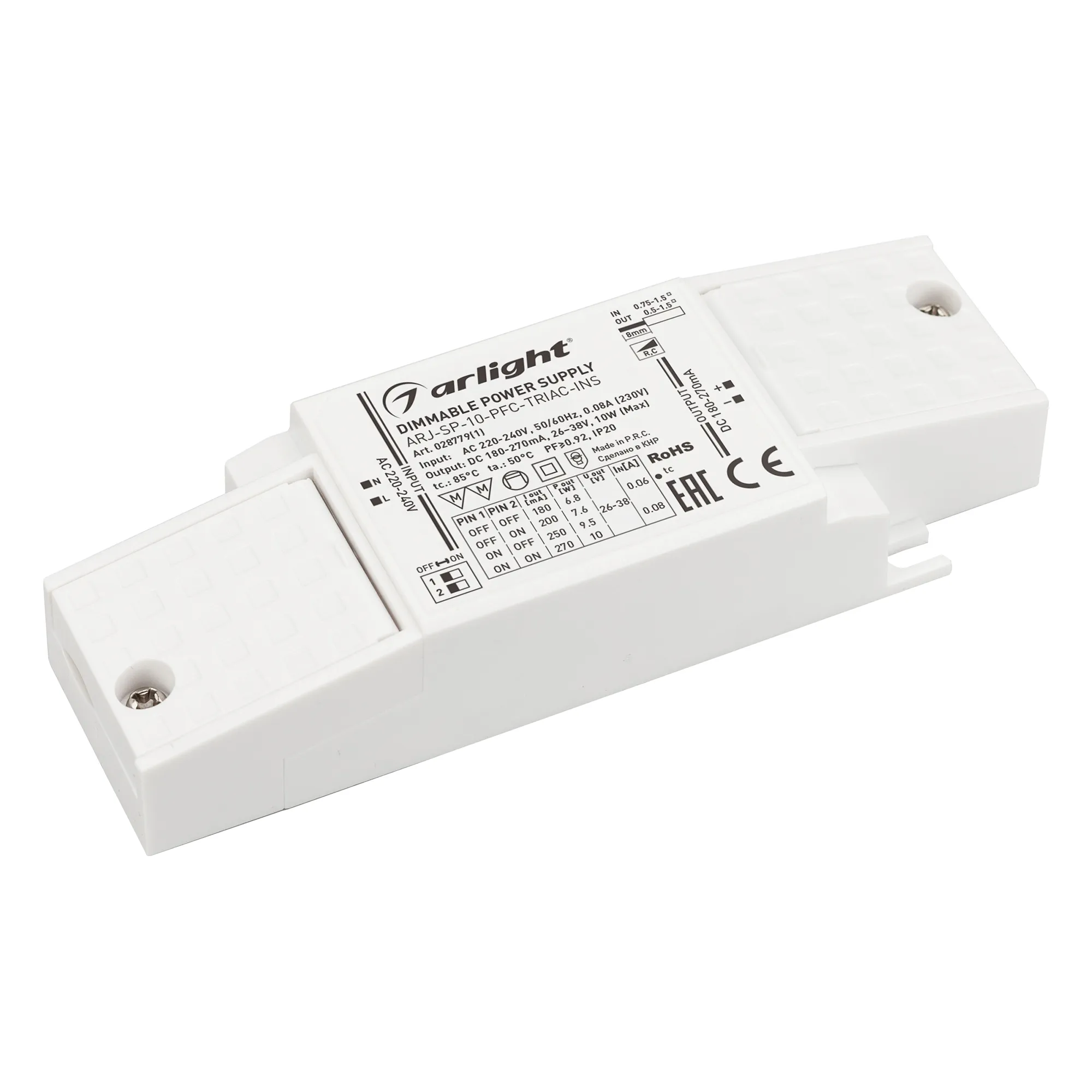 Блок питания ARJ-SP-10-PFC-TRIAC-INS (10W, 26-38V, 0.18-0.27A) (Arlight, IP20 Пластик, 5 лет) - изображение товара