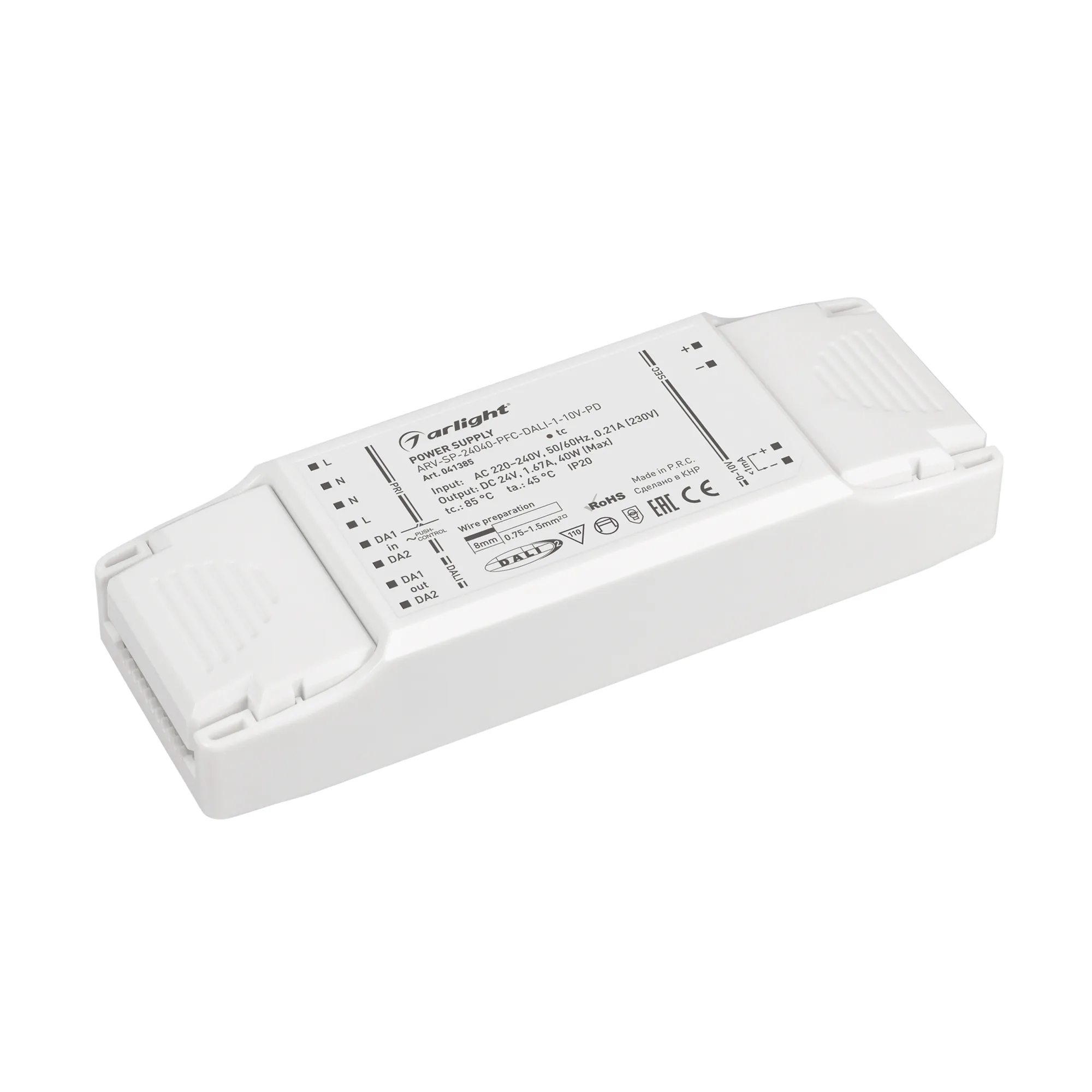 Блок питания ARV-SP-24040-PFC-DALI-1-10V-PD (24V, 1.67A, 40W) (Arlight, IP20 Пластик, 5 лет) - изображение товара