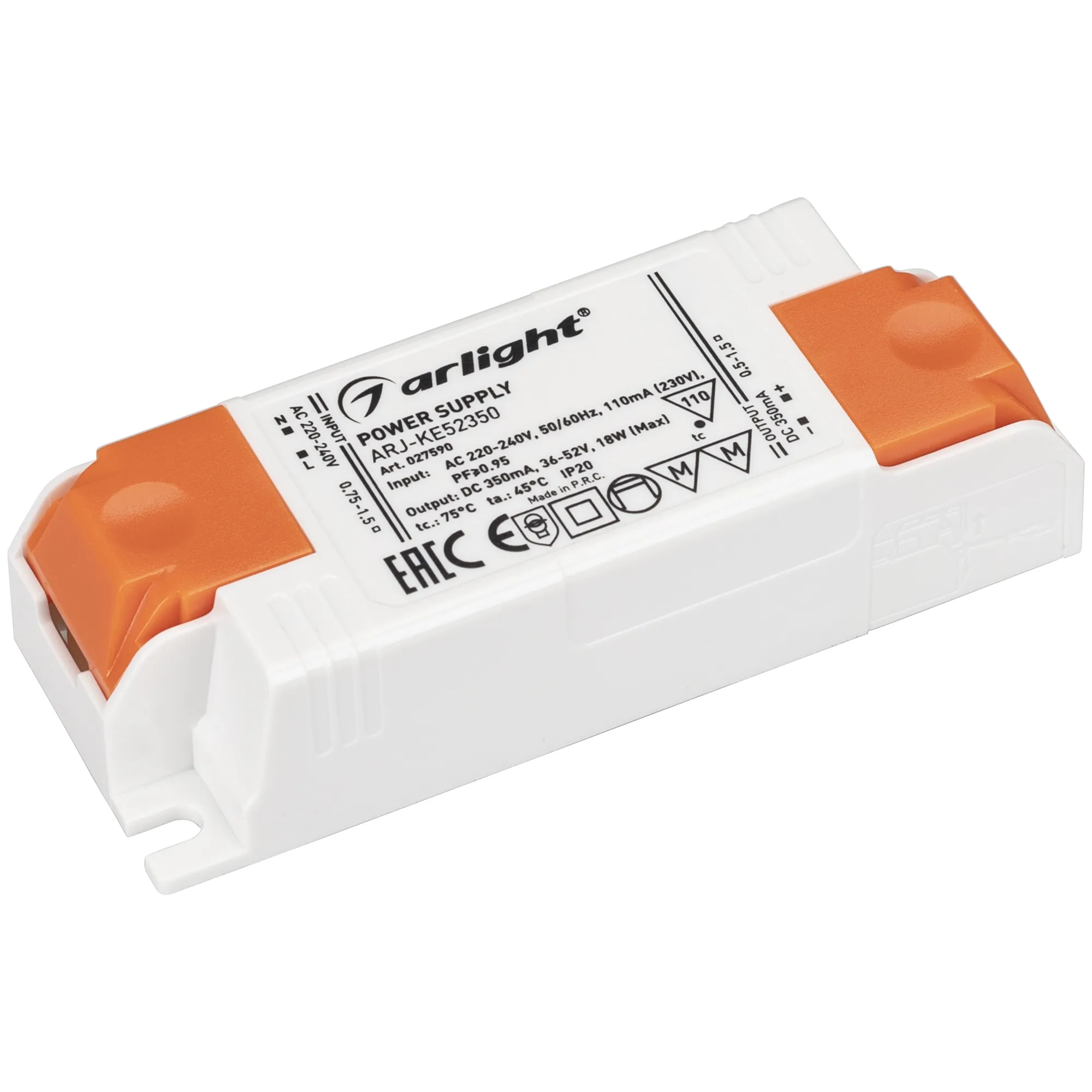 Блок питания ARJ-KE52350 (18W, 350mA, PFC) (Arlight, IP20 Пластик, 5 лет) - изображение товара