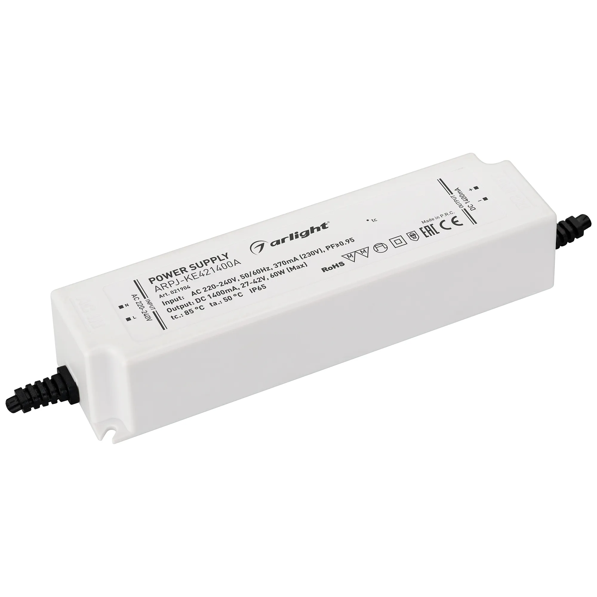 Блок питания ARPJ-KE421400A (60W, 1400mA, PFC) (Arlight, IP65 Пластик, 5 лет) - изображение товара