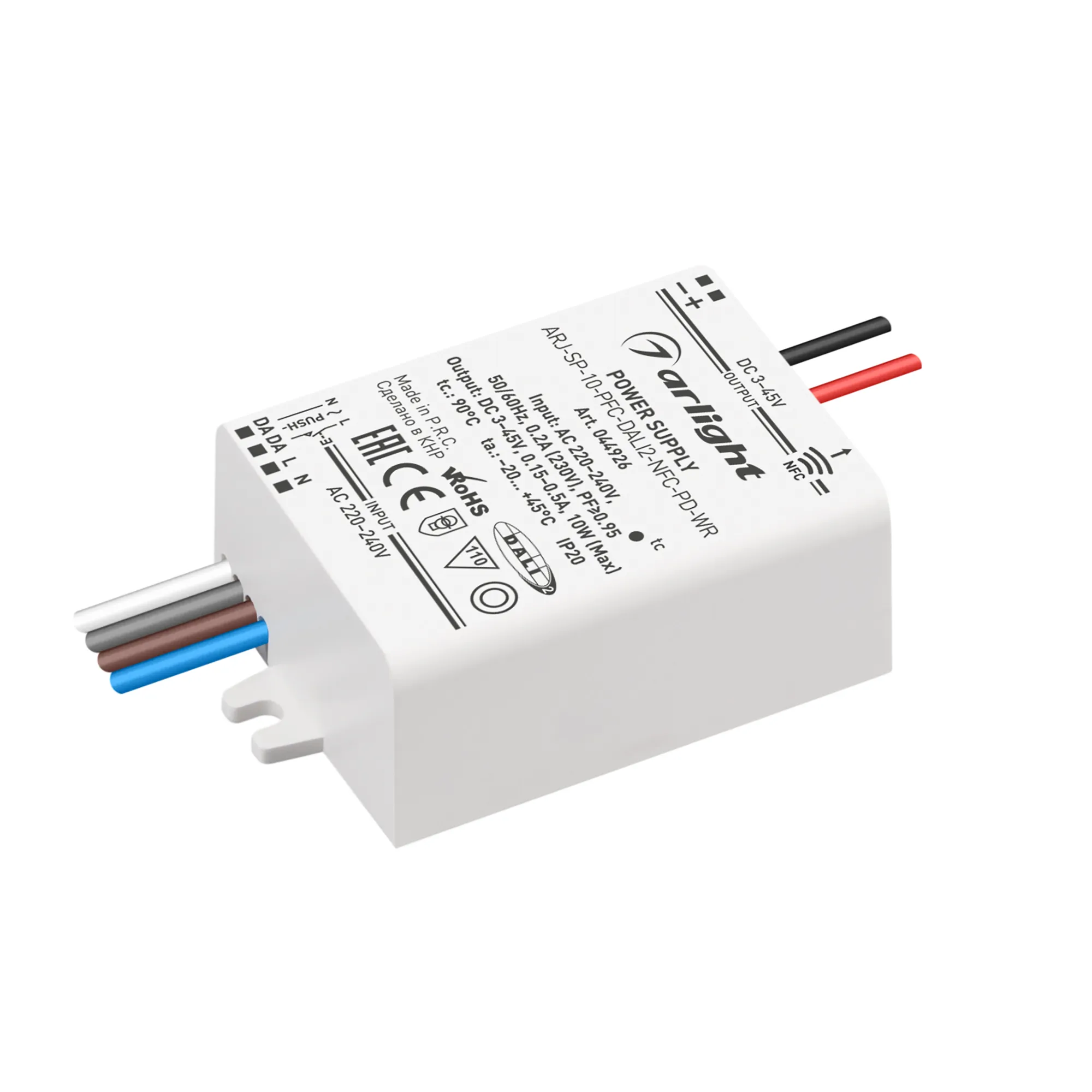 Блок питания ARJ-SP-10-PFC-DALI2-NFC-PD-WR (10W, 3-45V, 0.15-0.5A) (Arlight, IP20 Пластик, 5 лет) - изображение товара