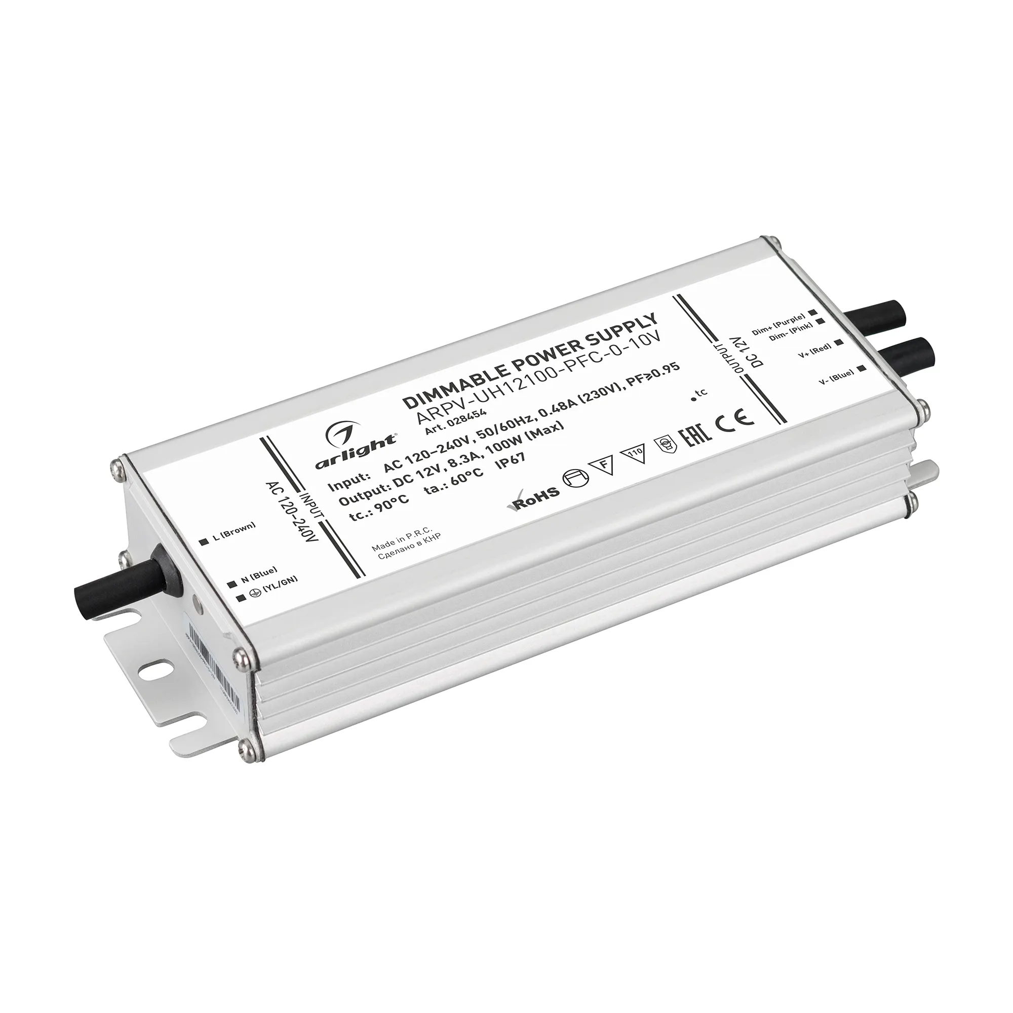 Блок питания ARPV-UH12100-PFC-0-10V (12V, 8.3A, 100W) (Arlight, IP67 Металл, 7 лет) - изображение товара
