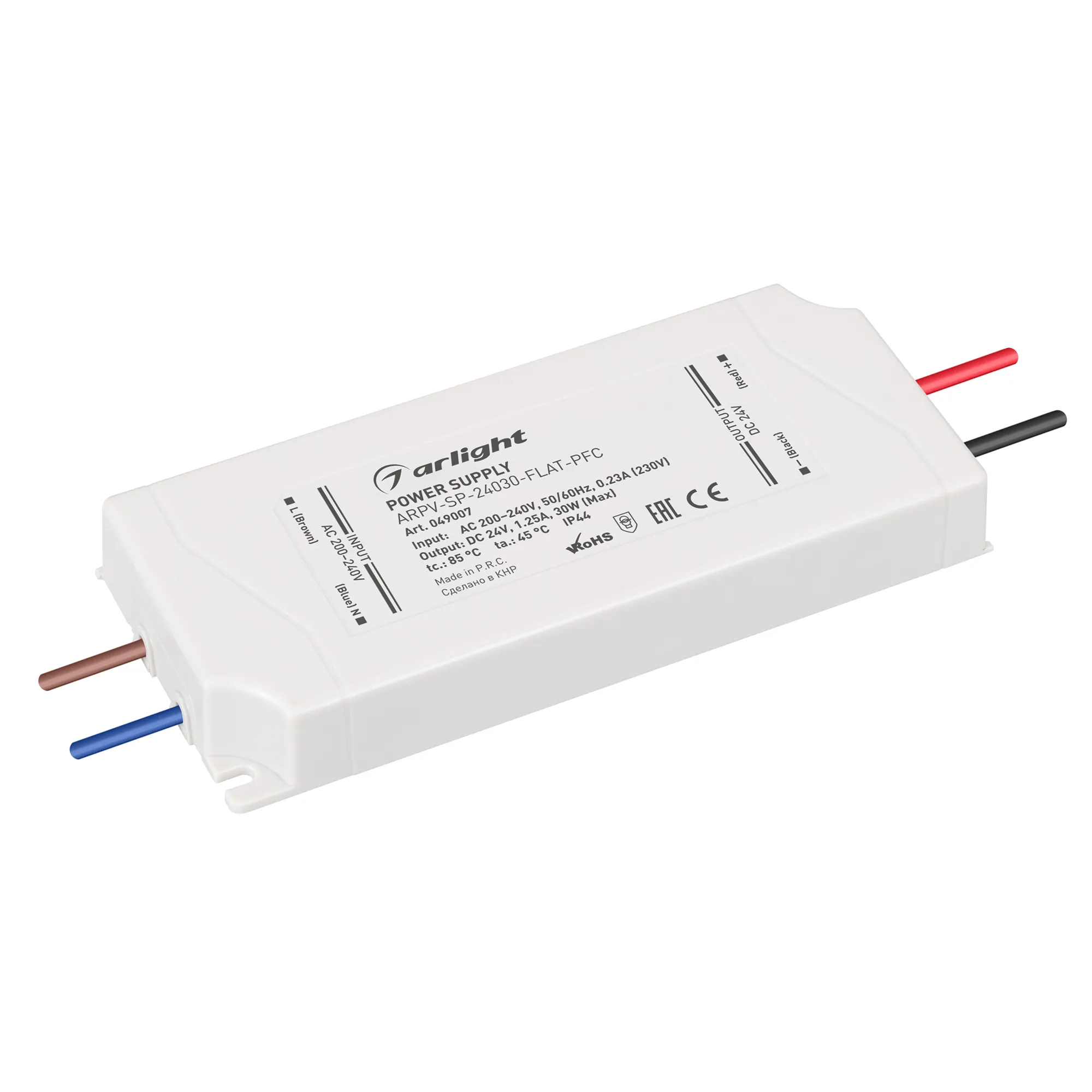 Блок питания ARPV-SP-24030-FLAT-PFC (24V, 1.25A, 30W) (Arlight, IP44 Пластик, 5 лет) - изображение товара