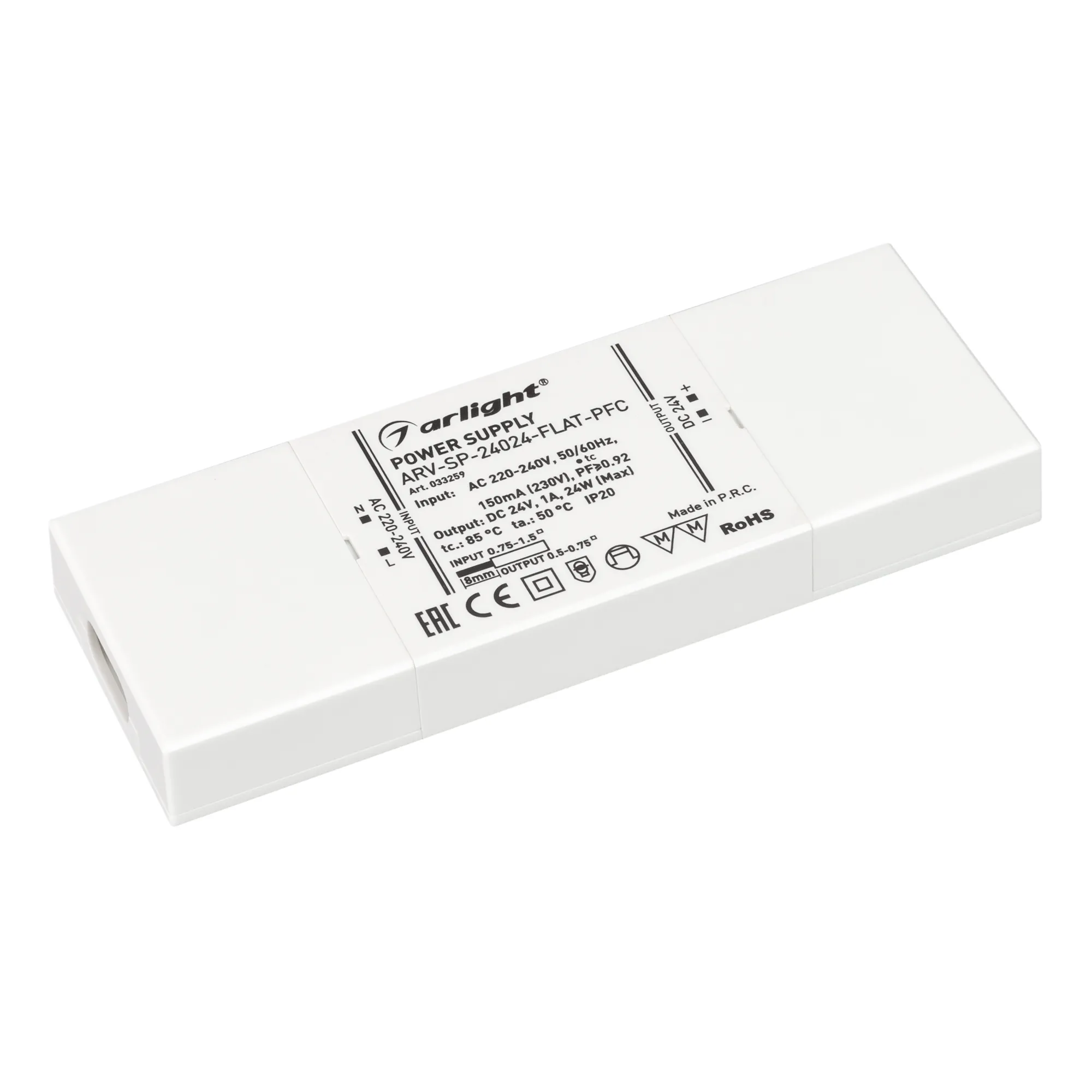 Блок питания ARV-SP-24024-FLAT-PFC (24V, 1A, 24W) (Arlight, IP20 Пластик, 5 лет) - изображение товара
