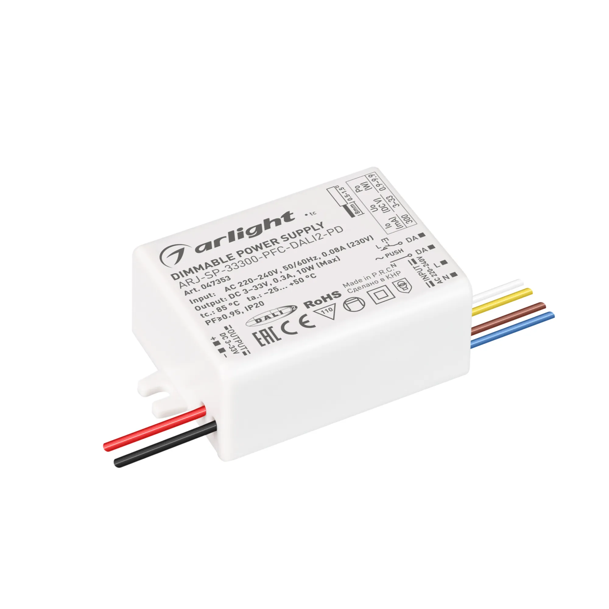 Блок питания ARJ-SP-33300-PFC-DALI2-PD (10W, 3-33V, 300mA) (Arlight, IP20 Пластик, 5 лет) - изображение товара