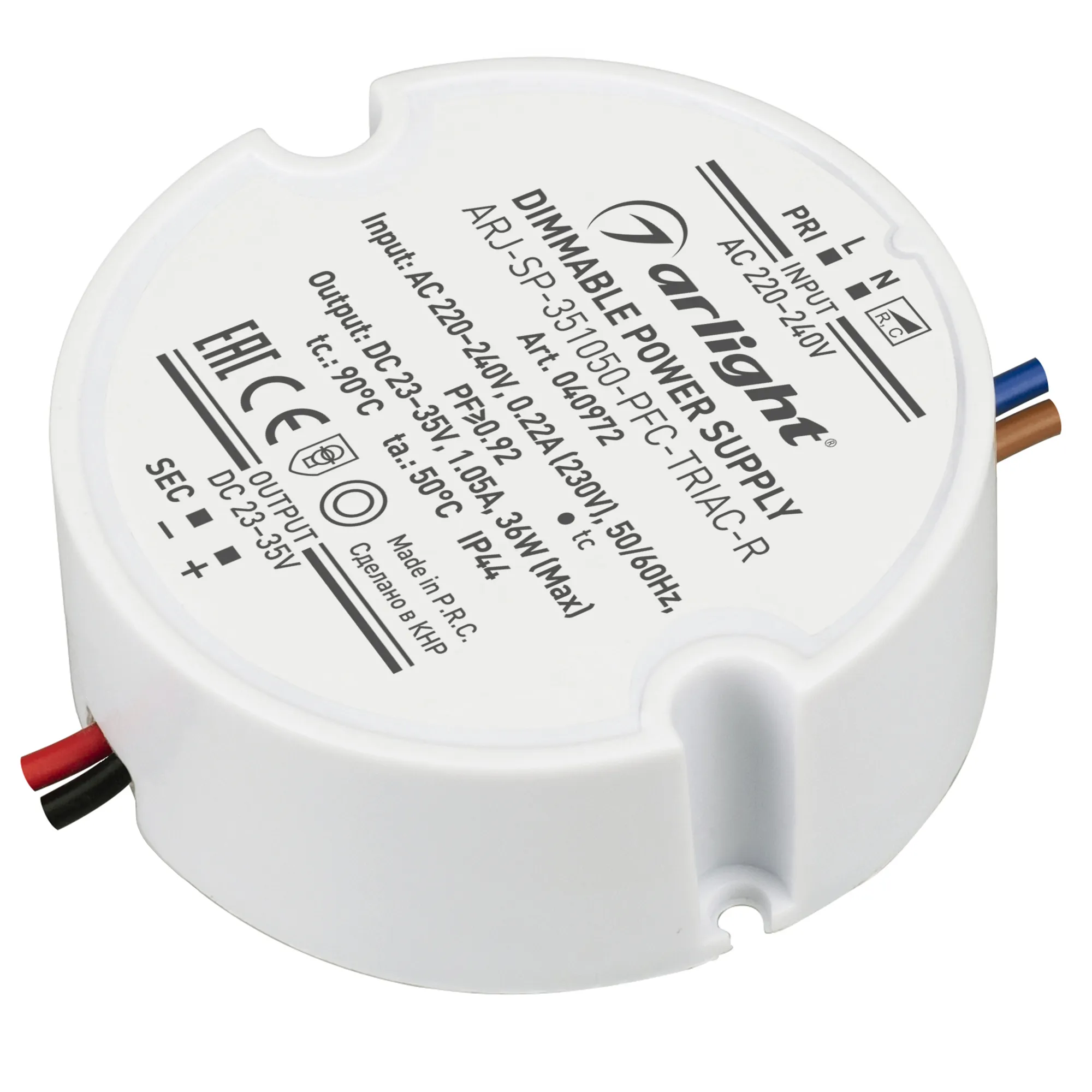 Блок питания ARJ-SP-351050-PFC-TRIAC-R (36W, 23-35V, 1050mA) (Arlight, IP44 Пластик, 5 лет) - изображение товара