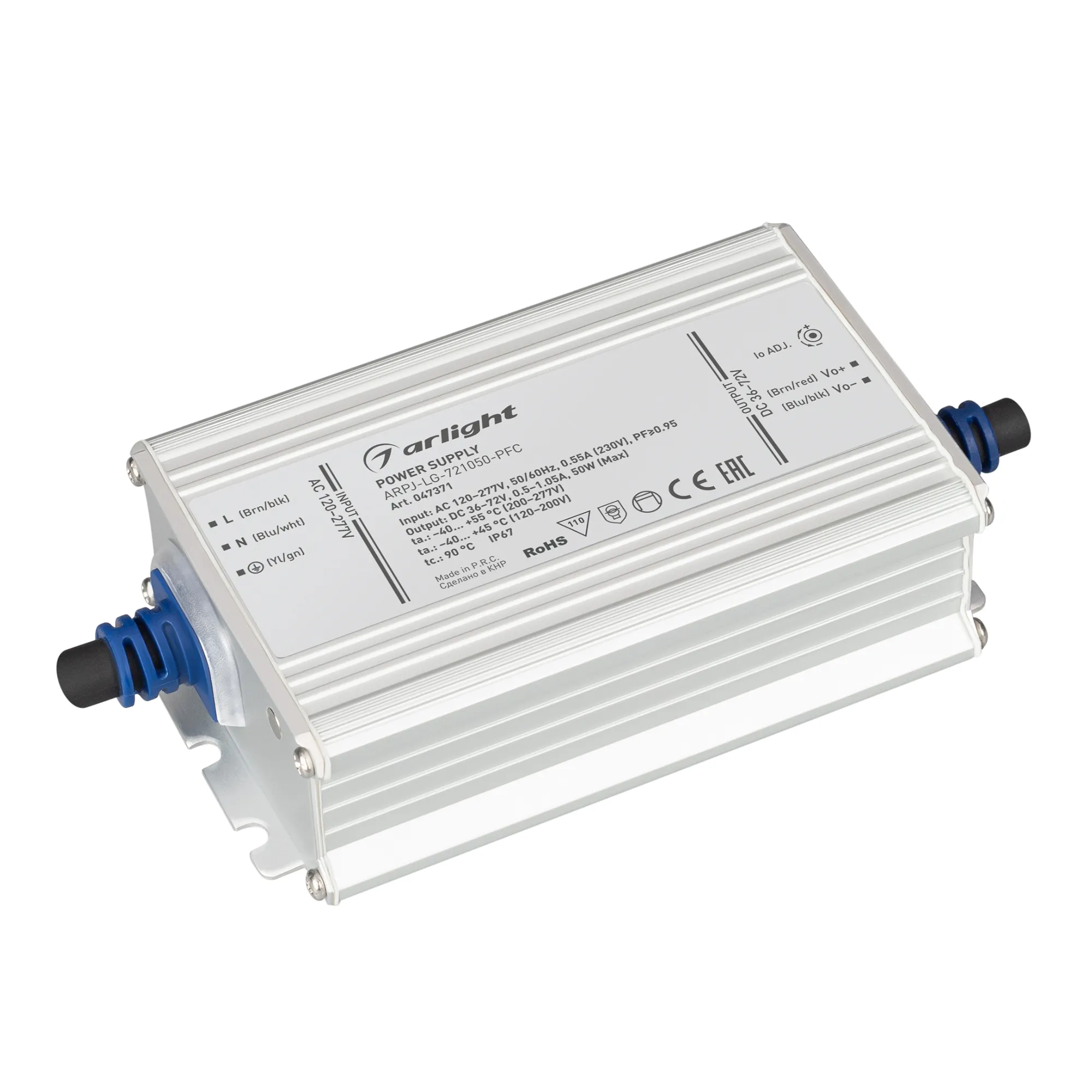 Блок питания ARPJ-LG-721050-PFC (50W, 36-72V, 0.5-1.05A) (Arlight, IP67 Металл, 5 лет) - изображение товара