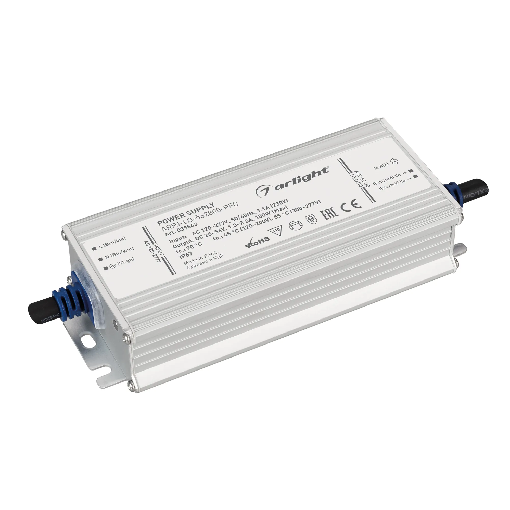Блок питания ARPJ-LG-562800-PFC (100W, 25-56V, 1.3-2.8A) (Arlight, IP67 Металл, 5 лет) - изображение товара