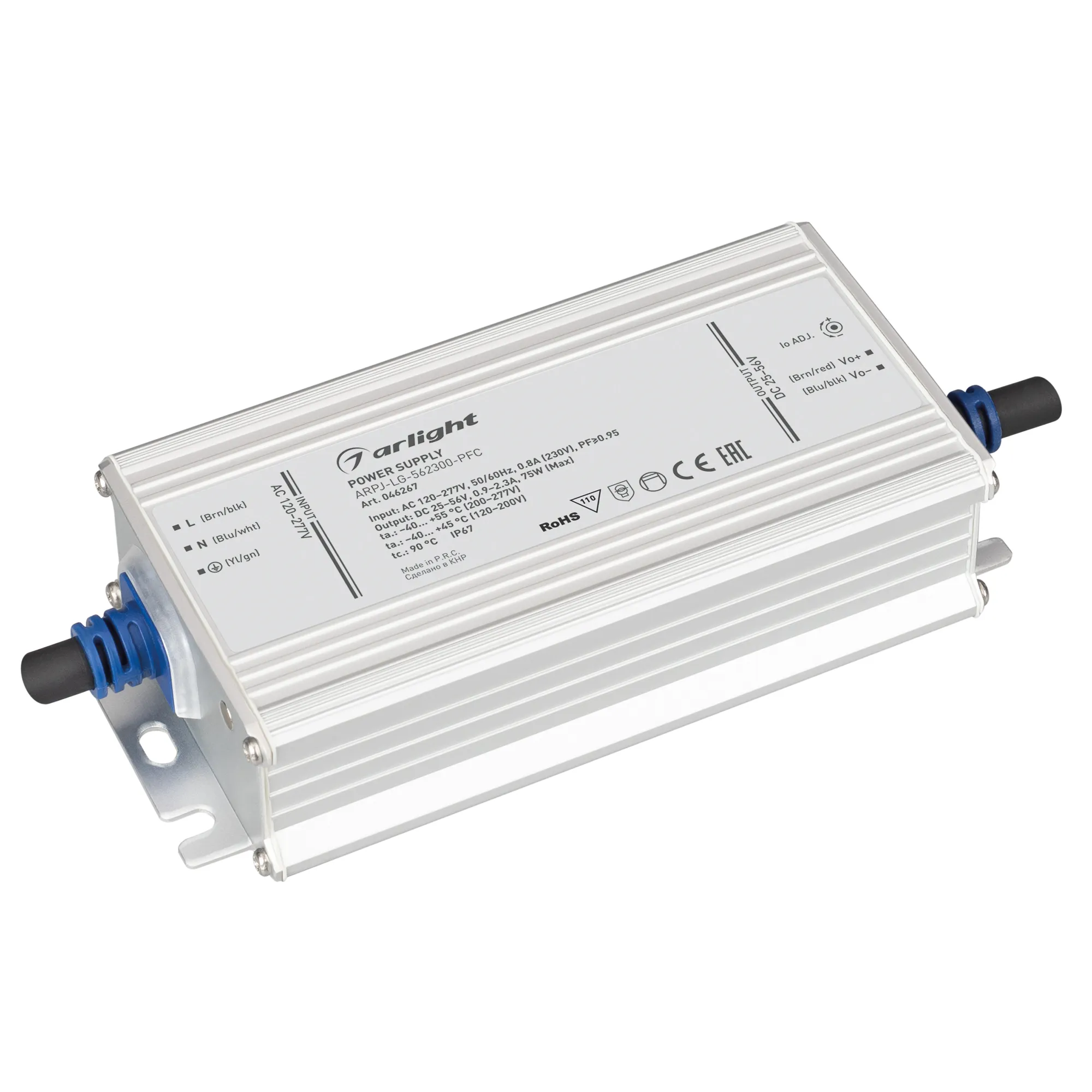 Блок питания ARPJ-LG-562300-PFC (75W, 25-56V, 0.9-2.3A) (Arlight, IP67 Металл, 5 лет) - изображение товара