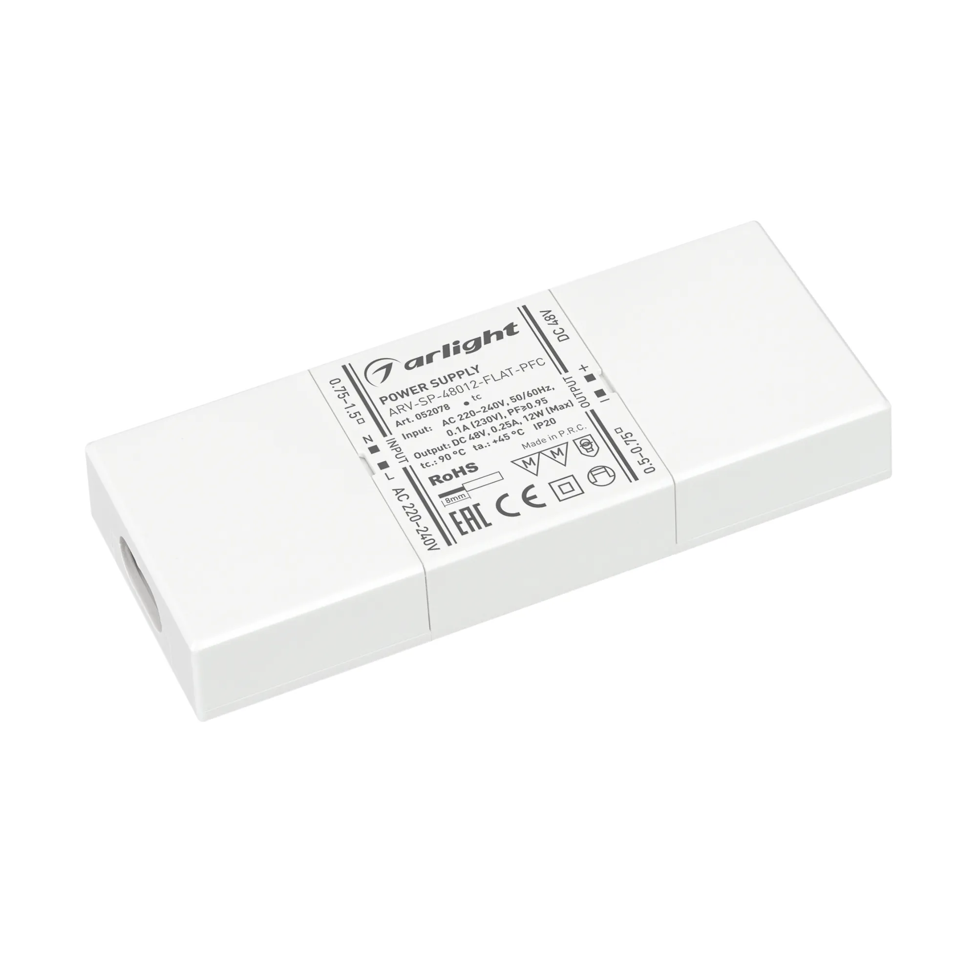 Блок питания ARV-SP-48012-FLAT-PFC (48V, 0.25A, 12W) (Arlight, IP20 Пластик, 5 лет) - изображение товара