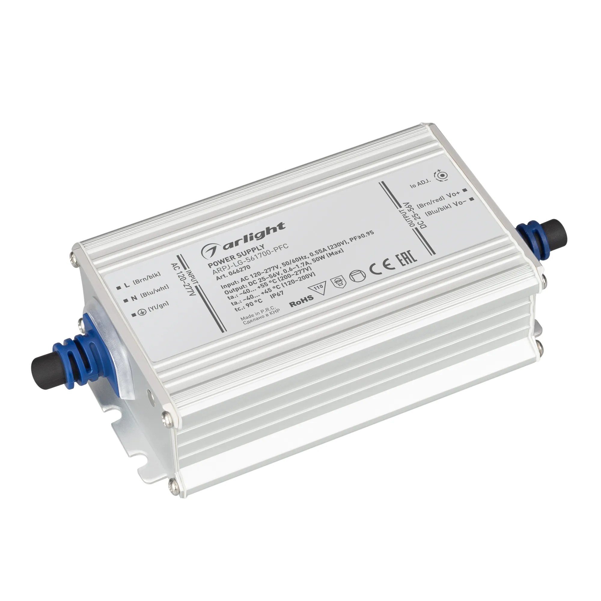 Блок питания ARPJ-LG-561700-PFC (50W, 25-56V, 0.6-1.7A) (Arlight, IP67 Металл, 5 лет) - изображение товара