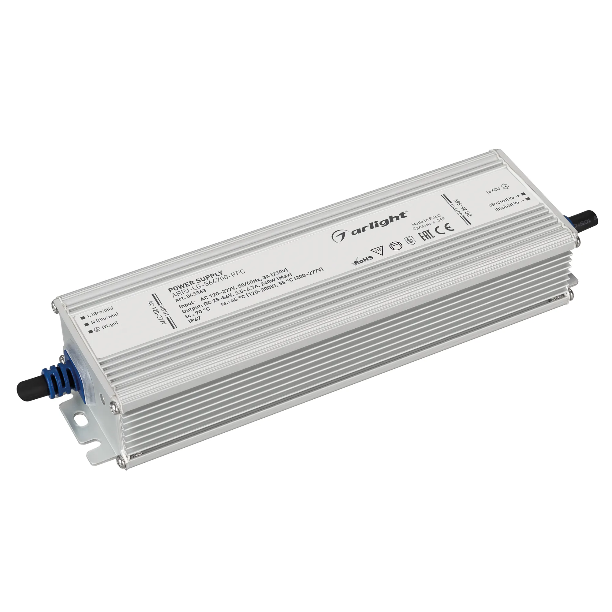 Блок питания ARPJ-LG-566700-PFC (240W, 25-56V, 3.5-6.7A) (Arlight, IP67 Металл, 5 лет) - изображение товара