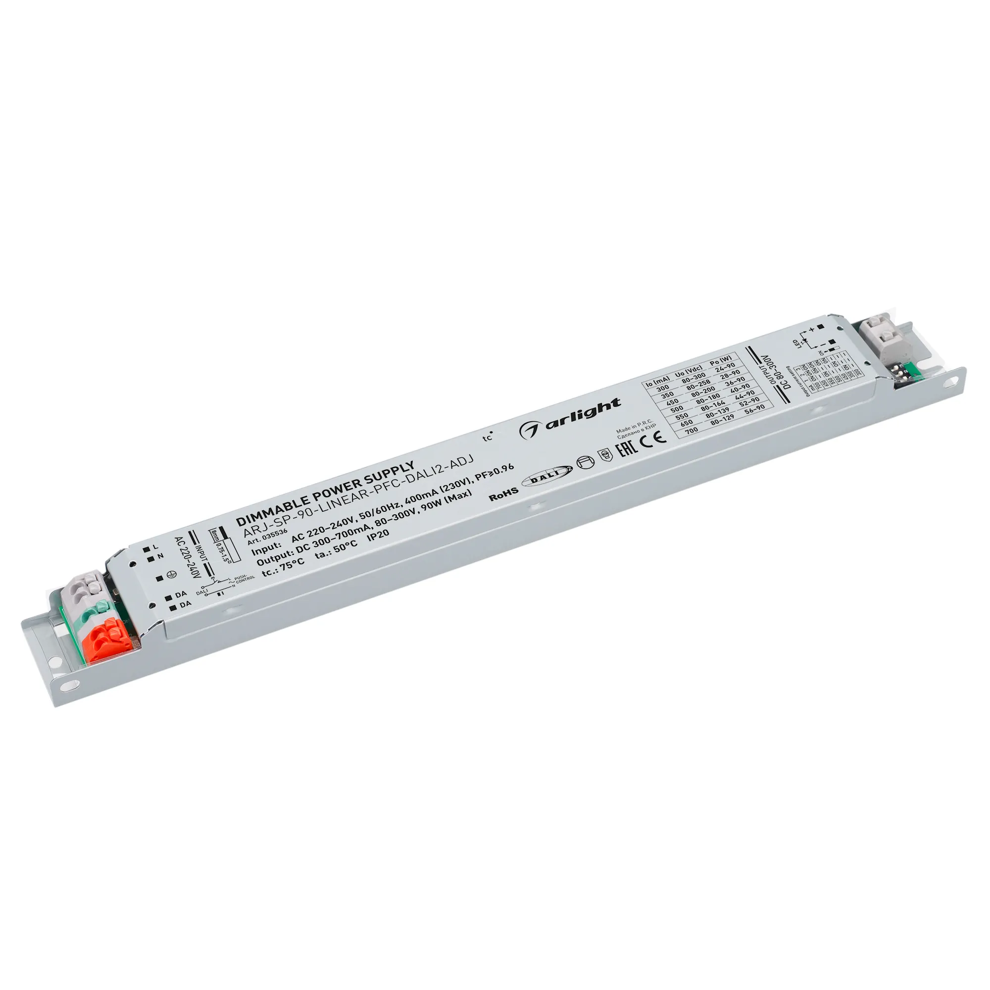 Блок питания ARJ-SP-90-LINEAR-PFC-DALI2-ADJ (90W, 80-300V, 0.3-0.7A) (Arlight, IP20 Металл, 5 лет) - изображение товара