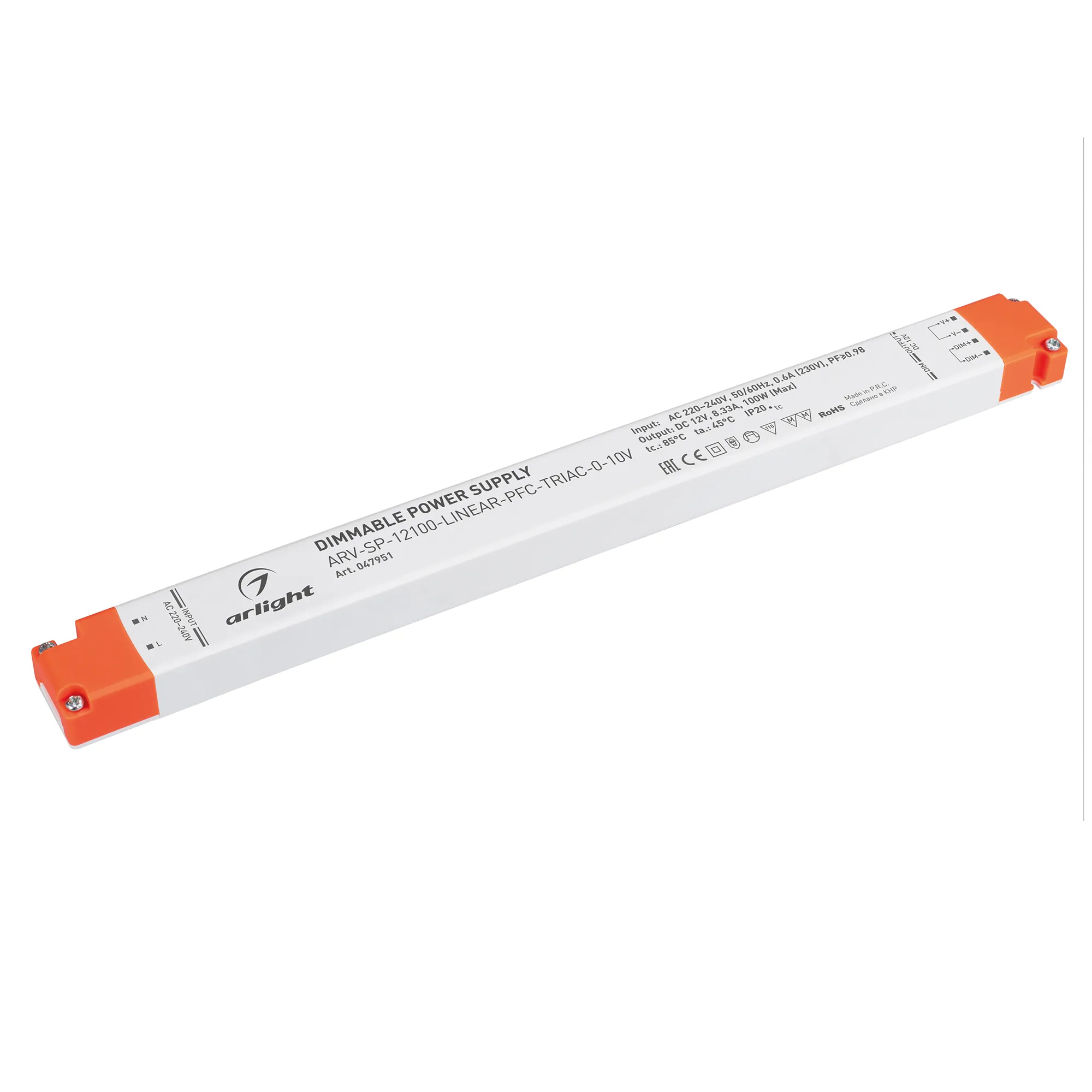 Блок питания ARV-SP-12100-LINEAR-PFC-TRIAC-0-10V (12V, 8.33A, 100W) (Arlight, IP20 Пластик, 5 лет) - изображение товара