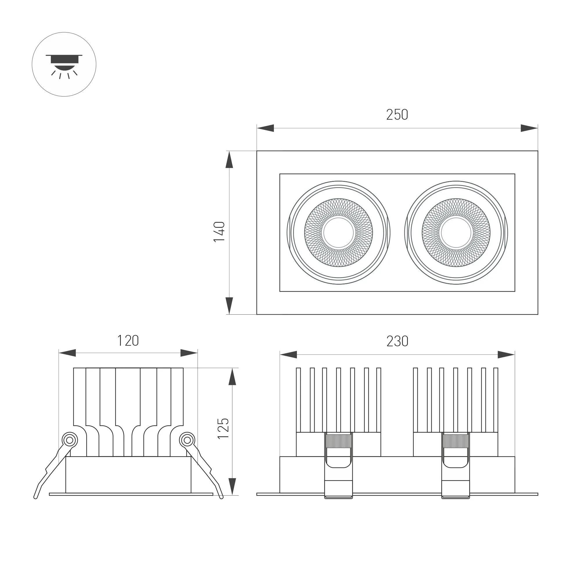Светильник MS-VORTEX-BUILT-S250x140-2x30W Warm3000 (WH-WH, 50 deg, 230V) (Arlight, IP20 Металл, 5 лет)